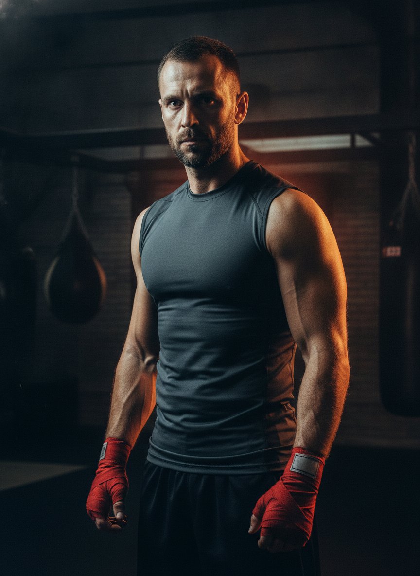 Portrait of boxing coach Andre Whitfield with wrapped hands