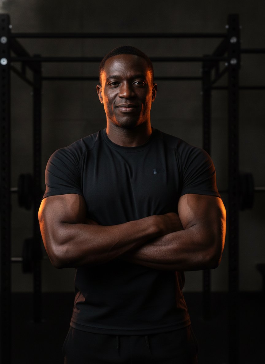 Portrait of head strength coach Marcus Cole with arms crossed in the gym